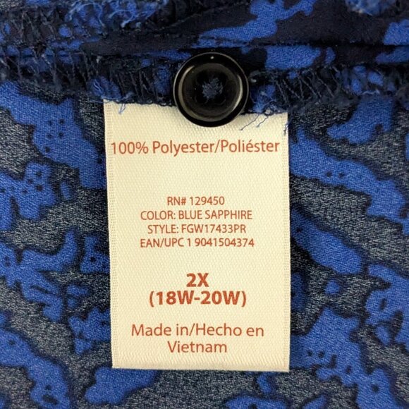 FADED GLORY Blue/Black Chiffon Pullover Top; Neck Laces; Roll-Tab Sleeve Size 2X - Picture 4 of 5